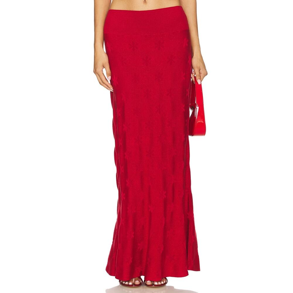 Asta Resort Lorena Floral Knit Maxi Skirt Pull On Elegant Chic Evening Wine Sz S